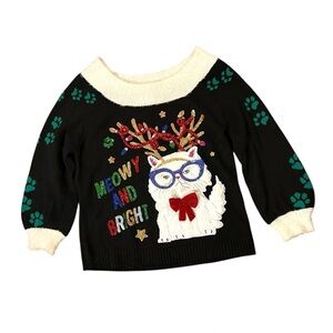Women's Ugly Christmas Sweater Meowy & Bright Holiday Party XL Cat